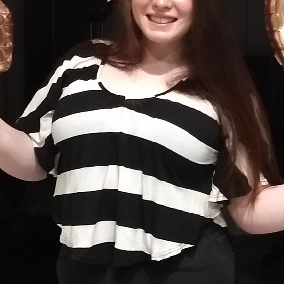 Wet Seal Tops - Wet seal lace back batwing striped shirt